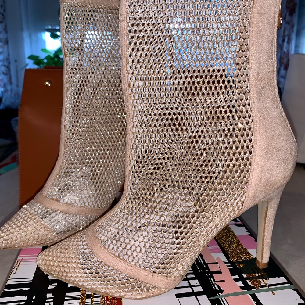 GLITTER FISHNET STILETTO BOOTIES - Picture 8 of 10